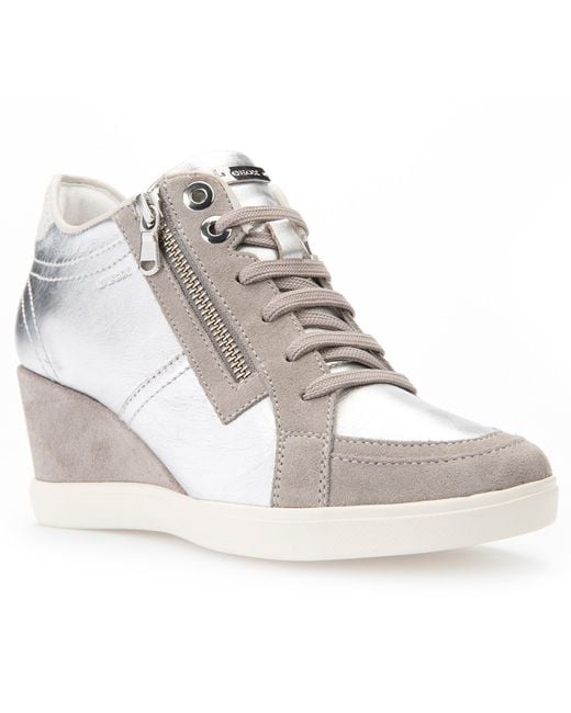 Geox Eleni Wedge Heeled Trainers in Metallic | Lyst UK