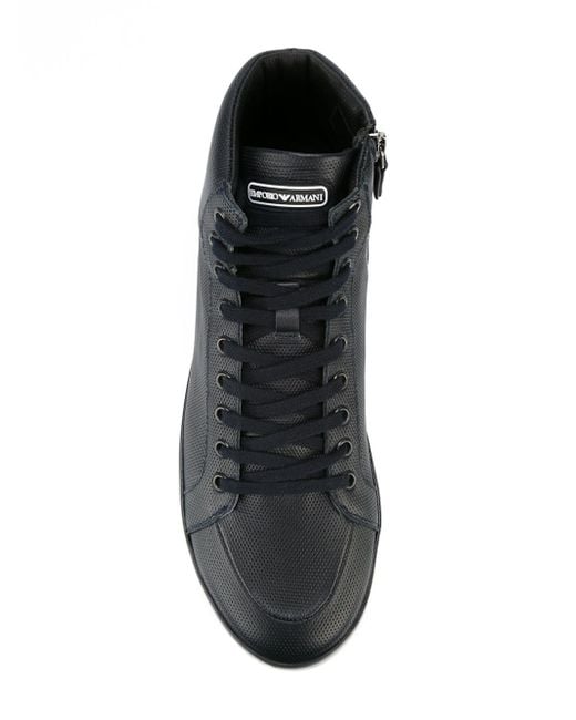 Emporio Armani Blue Leather and Sheepskin High-Top Sneakers for men