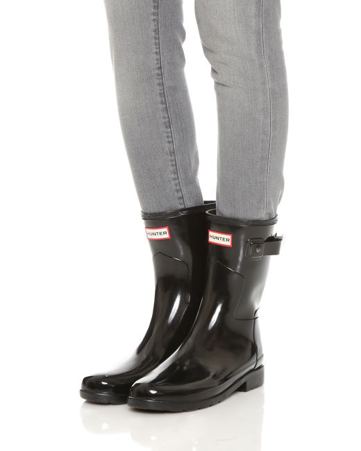 black gloss short hunter boots