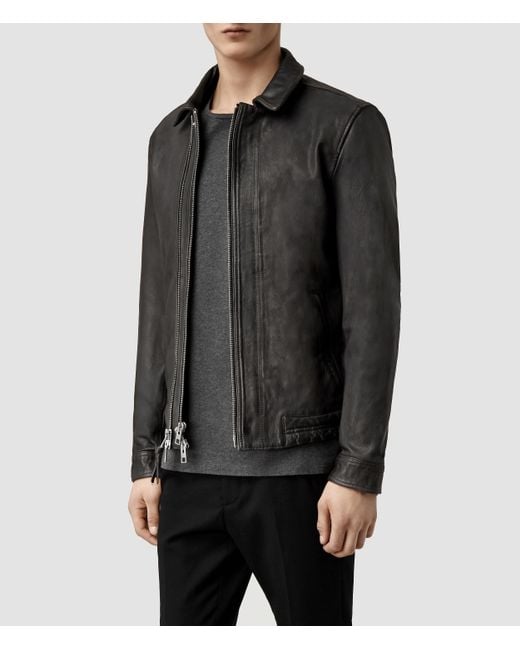 AllSaints Gray Varley Leather Jacket for men