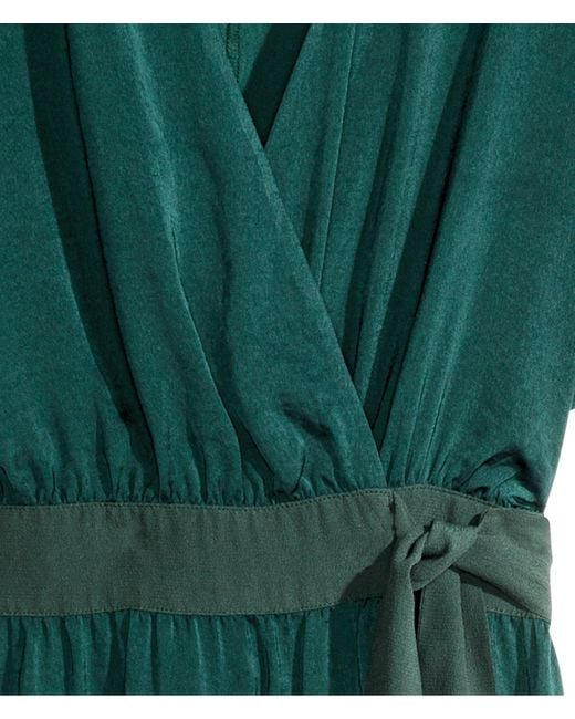 H&M Satin Wrap Dress in Dark Green (Green) | Lyst Australia