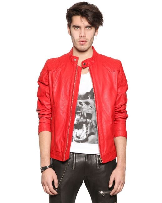 Diesel red leather jacket cheap