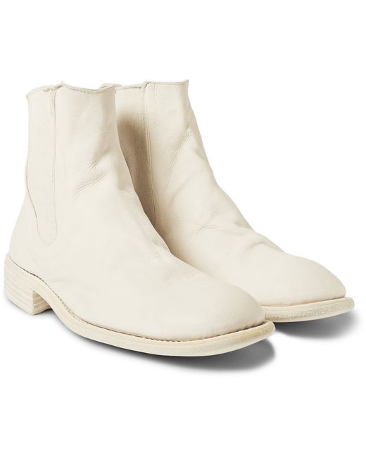 Guidi White Leather Chelsea Boots for men