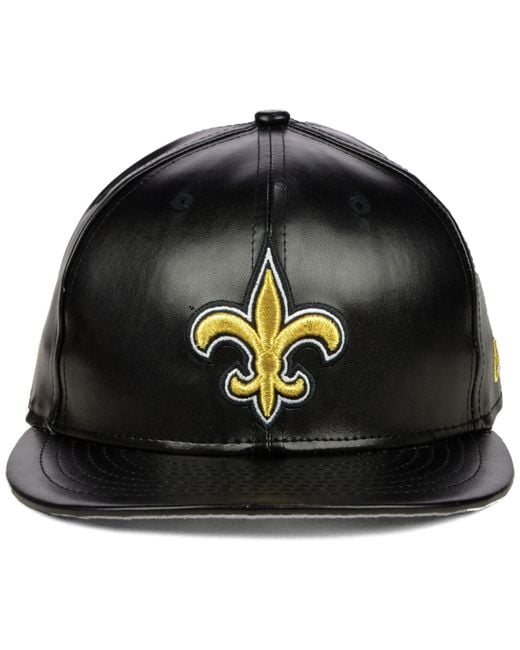 KTZ New Orleans Saints FauxLeather 9Fifty Snapback Cap in Black for
