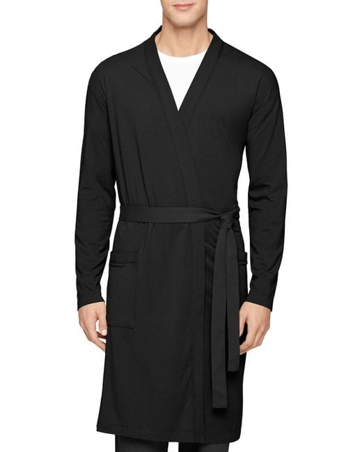 Calvin Klein Cotton Modal Robe in Black for Men | Lyst