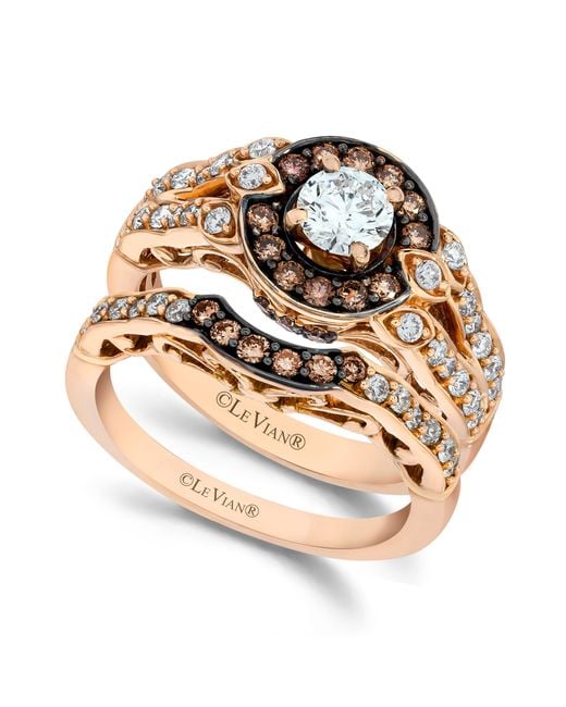 Le Vian Brown Chocolate and White Diamond Engagement Ring Set in 14k Rose Gold 113 Ct Tw