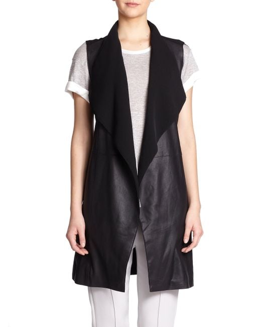 Vince Long Leather Vest in Black | Lyst