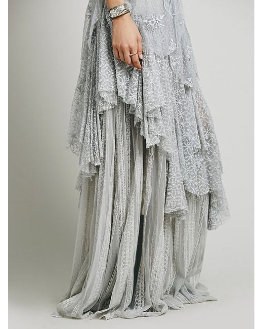 chinese dress ladies Free People Navy Blue Cotton Lace and Embroidered Open Tie Side Dress (M)