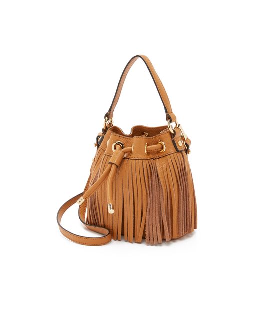 MILLY Brown Essex Small Fringe Bucket Bag
