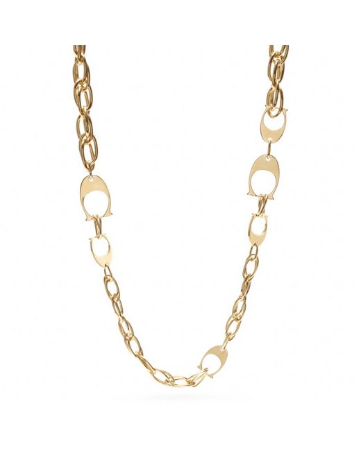 COACH Metallic Mixed Signature C Chain Long Necklace