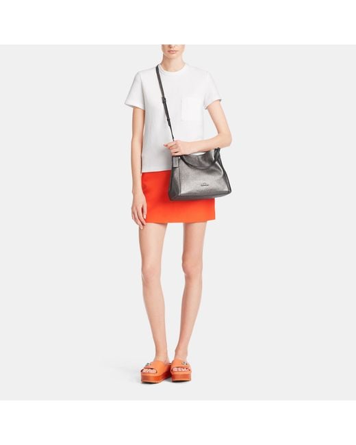 COACH Edie Shoulder Bag 28 Metallic Pebble Leather in Black Lyst