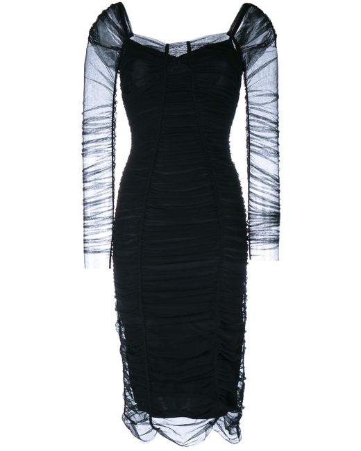 Dolce & Gabbana Black Sheer Sleeve Midi Dress