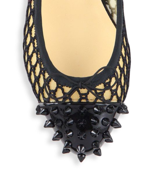 Christian louboutin Mix Patent Spiked Knotted Mesh Flats in Black ... Christian louboutin Mix Patent Spiked Knotted Mesh Flats in Black ...