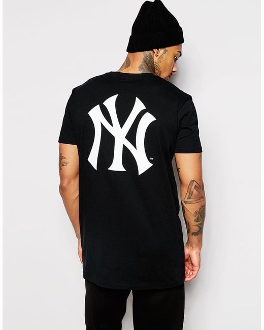 Majestic Black Longline Yankees T-shirt With Large Logo Back Print for men