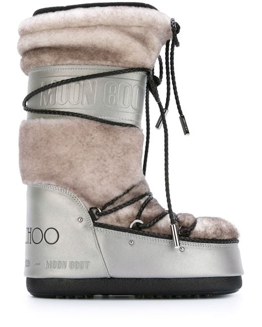 Jimmy Choo Gray Lace-Up Shearling Snow Boots