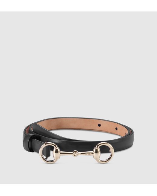 Gucci Black Leather Skinny Belt With Horsebit Buckle