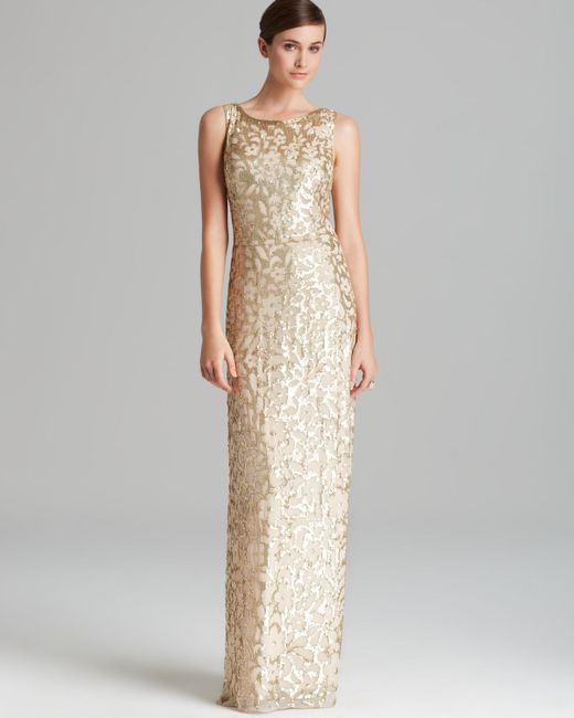 aidan mattox gold sequin dress