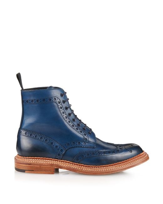 Foot The Coacher Fred Leather Brogue Boots in Blue for Men | Lyst