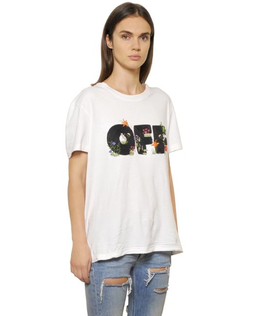 Off-White c/o Virgil Abloh Flower Embroidered Cotton Jersey T 