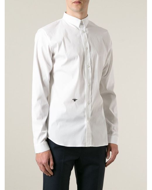 Dior Homme White Embroidered Bee Shirt for men