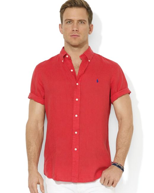 Ralph Lauren Polo Button Down Short Sleeve Sport Shirt in Red for Men | Lyst
