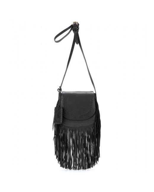 Polo Ralph Lauren Black Fringed Leather Shoulder Bag
