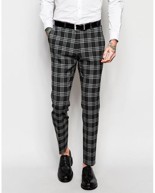 Asos Skinny Suit Trousers In Tartan Check in Gray  for Men 