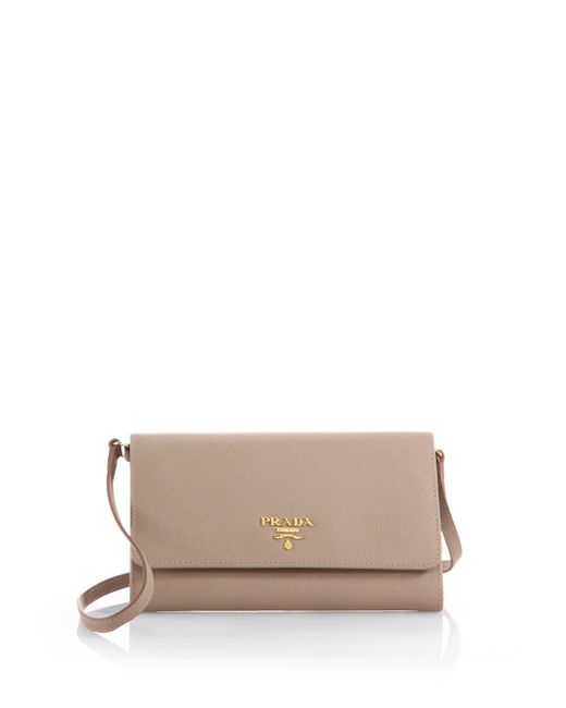 Prada Mini Saffiano Leather Strap Crossbody Bag Natural