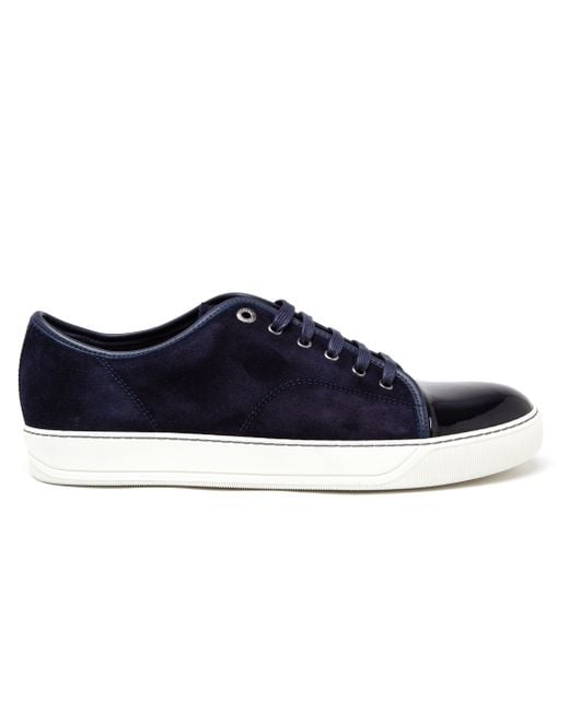 Lanvin Blue Suede And Patent Leather Sneakers for men