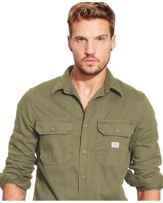 Denim & Supply Ralph Lauren Green Men's Twill Military Shirt for men