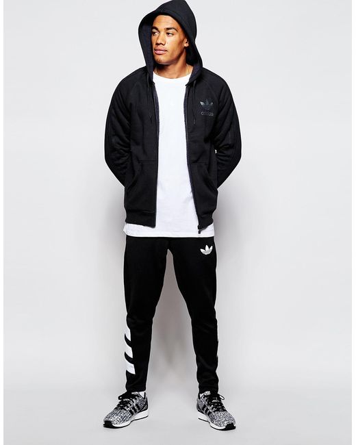 Adidas Originals Black Zip Up Hoodie With Fleece Lining Ab7590 for men