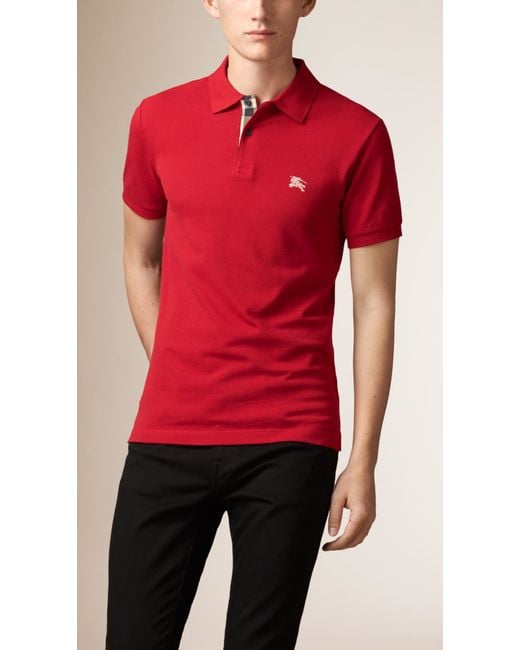 Burberry Red Check Placket Polo Shirt for men