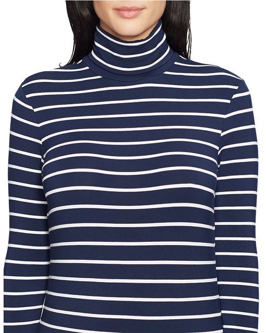 Lauren by ralph lauren Striped Stretchjersey Turtleneck Shirt in Blue