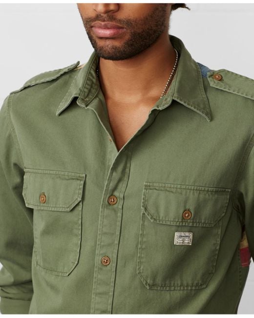 Denim & Supply Ralph Lauren Green Flag-Back Military Shirt for men