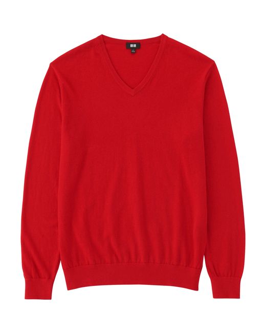 Uniqlo Men's Cotton Cashmere V-neck Sweater in Red for Men - Save 34% ...