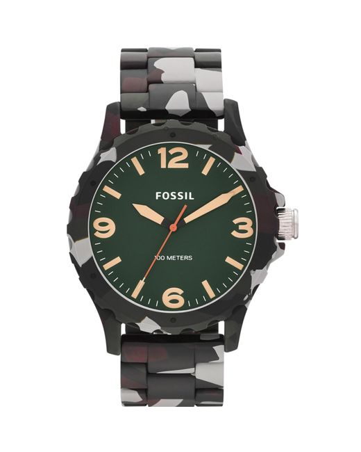 Fossil Mens Nate Green Camouflage Resin Strap Watch 45mm for men