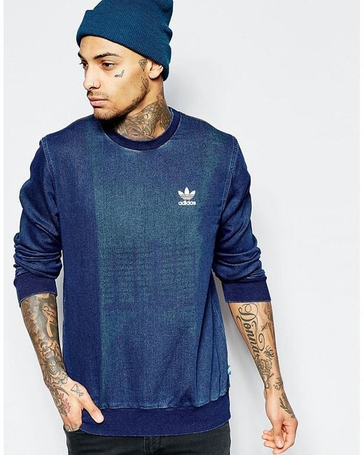 Adidas Originals Blue Denim Sweatshirt Aj7727 for men