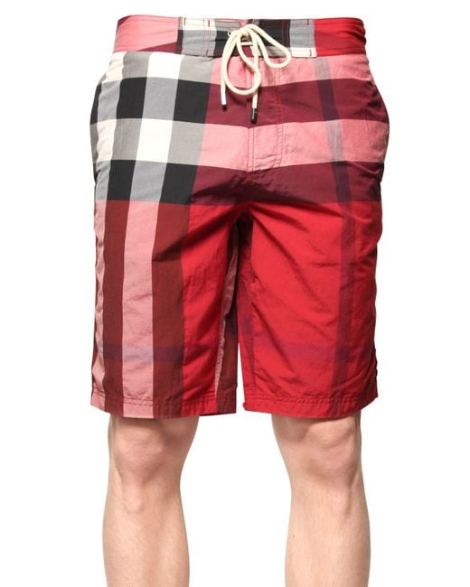 Burberry Brit Red Macro Check Cotton Blend Swimming Shorts for men