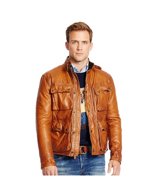 Polo Ralph Lauren Southbury Leather Biker Jacket in Brown for Men | Lyst