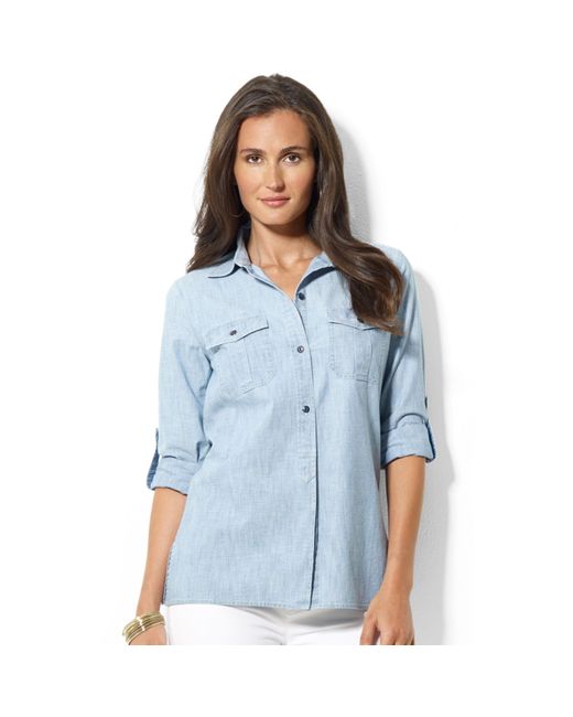 Lauren by Ralph Lauren Lauren Jeans Co Rolltabsleeve Chambray Shirt in Blue  | Lyst