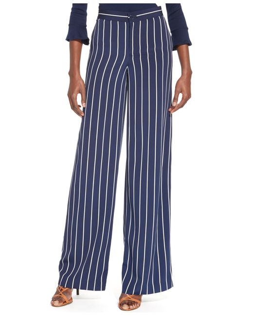 Lauren by Ralph Lauren Blue Petite Striped Wide-Leg Pants