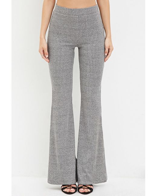 Synthetic Ribbed Knit Flared Pants 