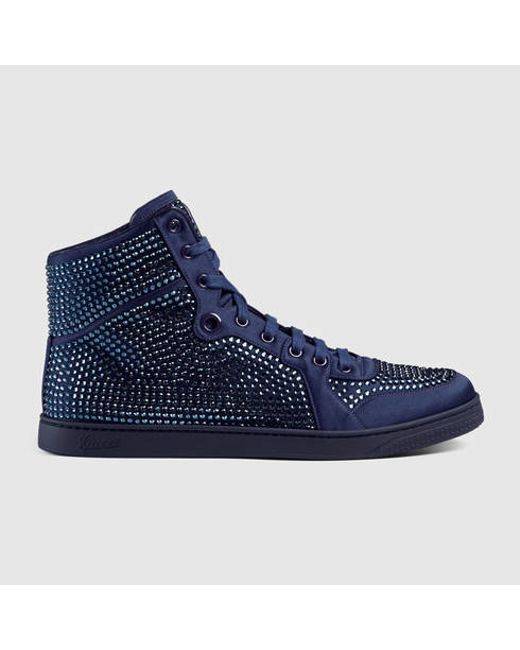 Gucci Blue High-top Sneaker With Crystal Studs for men