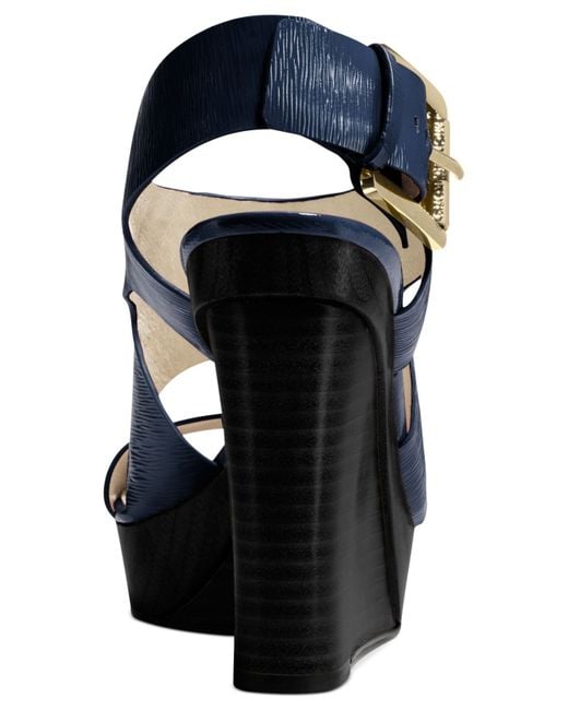 Michael Kors Michael Carla Platform Wedge Sandals in Blue Lyst