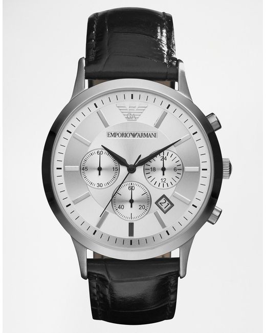 Emporio Armani Black Leather Strap Chronograph Watch Ar2432 for men