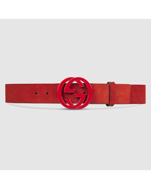 Gucci Red Suede Belt With Interlocking G