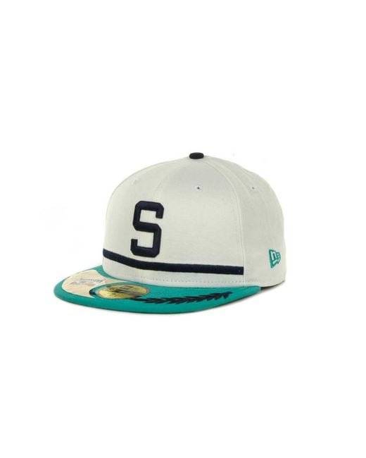 KTZ White Seattle Pilots Cooperstown Patch 59fifty Cap for men