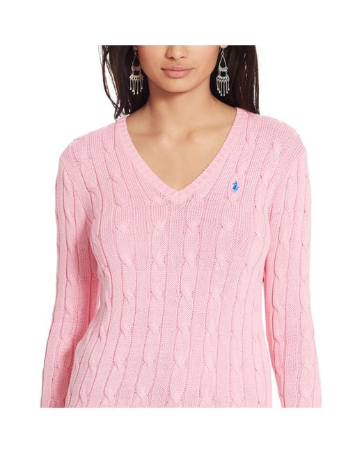 Polo Ralph Lauren Pink Cable-knit V-neck Sweater