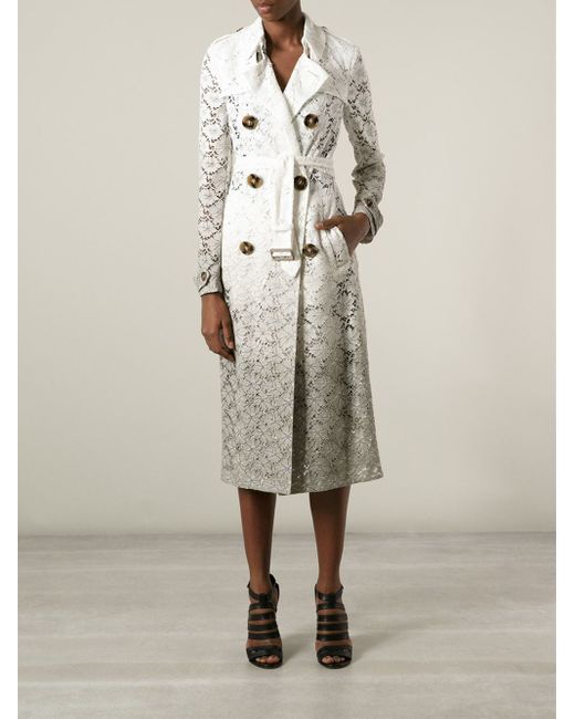 Burberry Prorsum Lace Trench Coat in White | Lyst