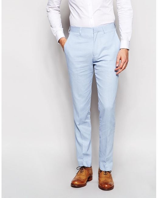 French Connection Blue Linen Suit Trousers In Slim Fit for men